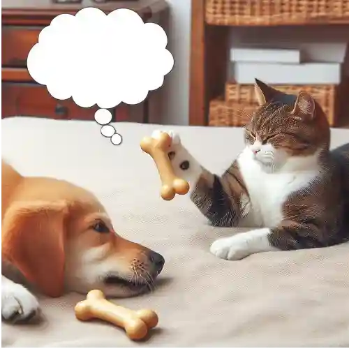 Meme de gato engañando perro con el refran a otro perro con ese hueso
