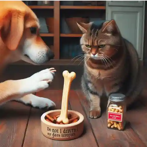 Perro no cree en gato a otro perro con ese hueso
